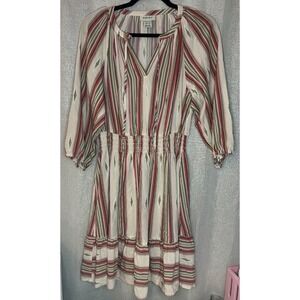 Ariat Striped Dress Smocked Waist Bohemian Casual Dress Size M‎ 3/4 sleeve